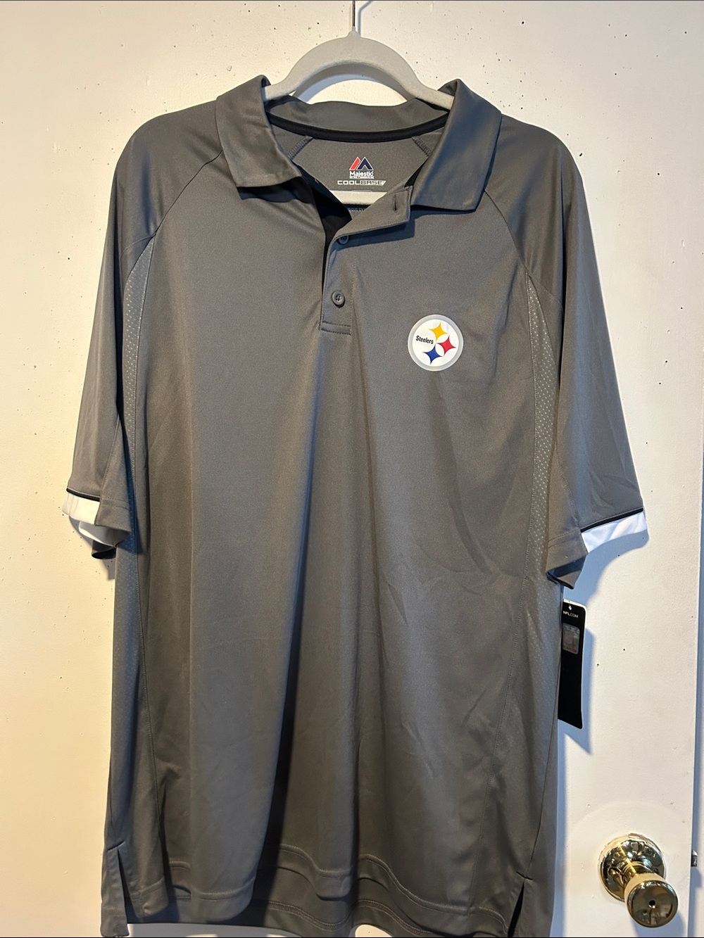 Majestic Gray Pittsburgh Steelers Polo with Chest Logo